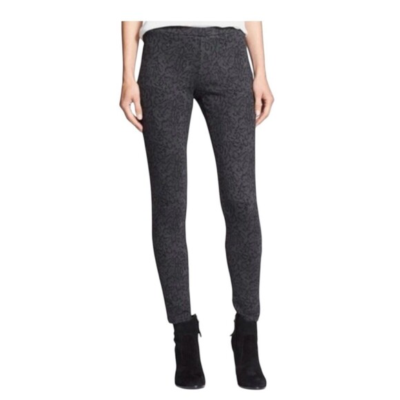 Joie Keena Women's Ponte Leopard Leggings In Caviar Charcoal Size Medium - Picture 1 of 9